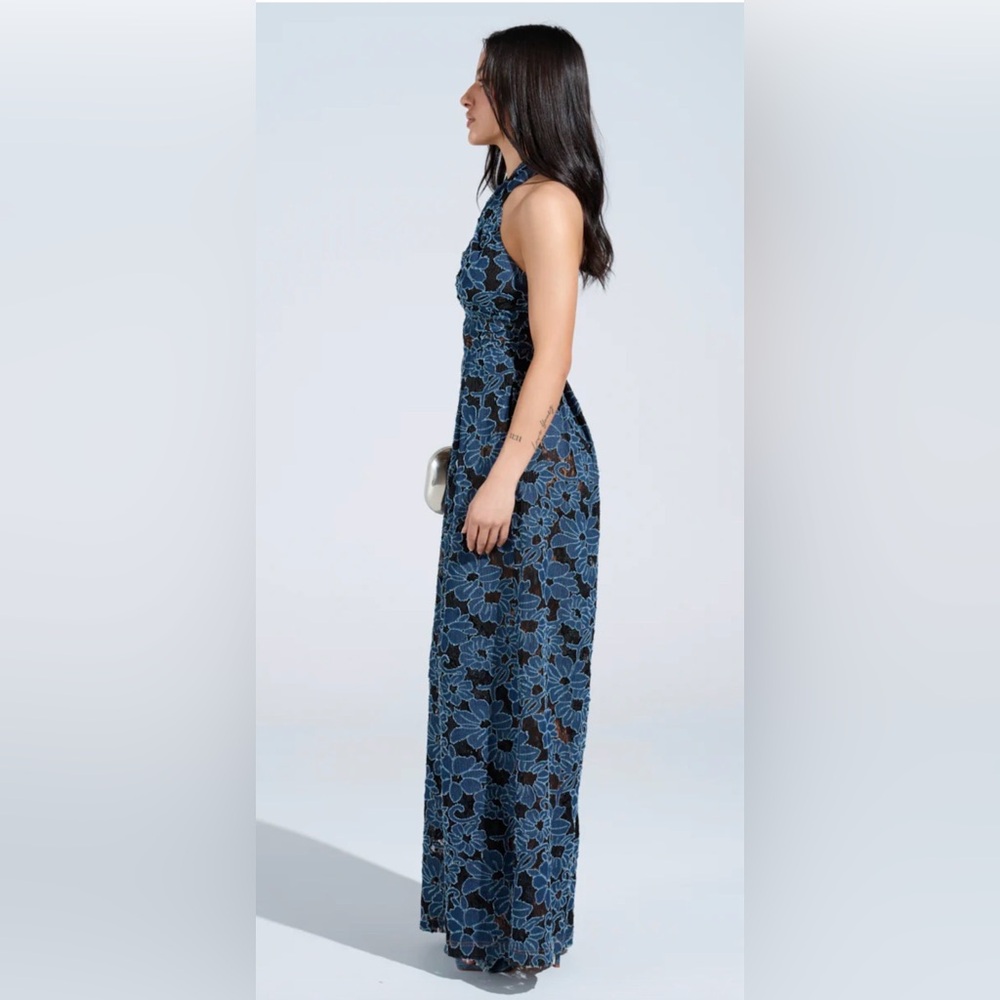 Azalea Wang Elegant Blue Denim Floral Jumpsuit - Picture 3 of 3
